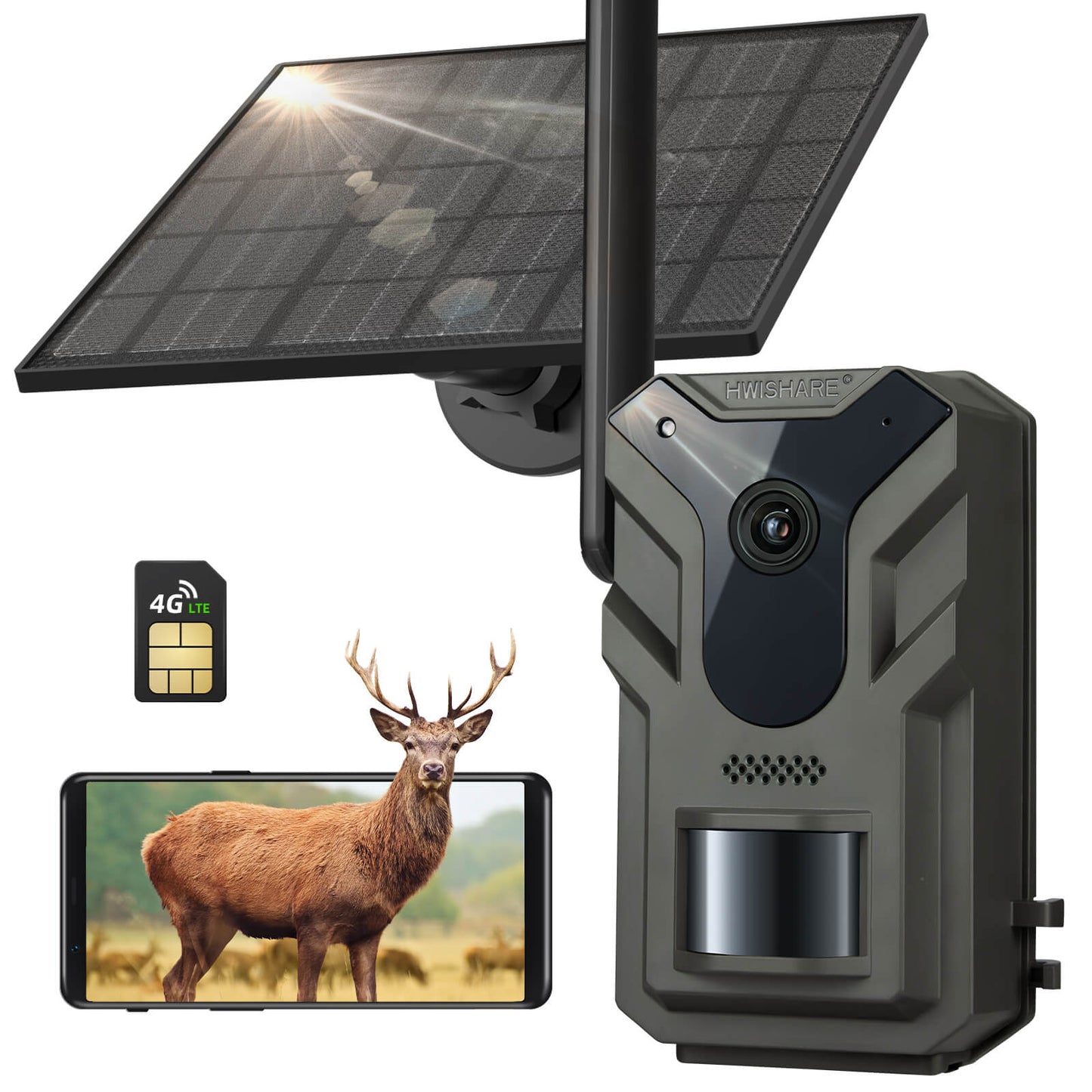 Cellular Trail Cameras 4G LTE, Live Streaming Game Camera with No Glow Night Vision Motion Activated Waterproof, Solar Trail Hunting Camera Built-in SIM Card for Wildlife Deer